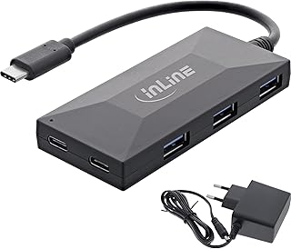 InLine USB 3.2 Gen 1 Hub, USB Typ-C, 3 Port Typ-A, 2 Port Typ-C, 3A Netzteil - Schwarz