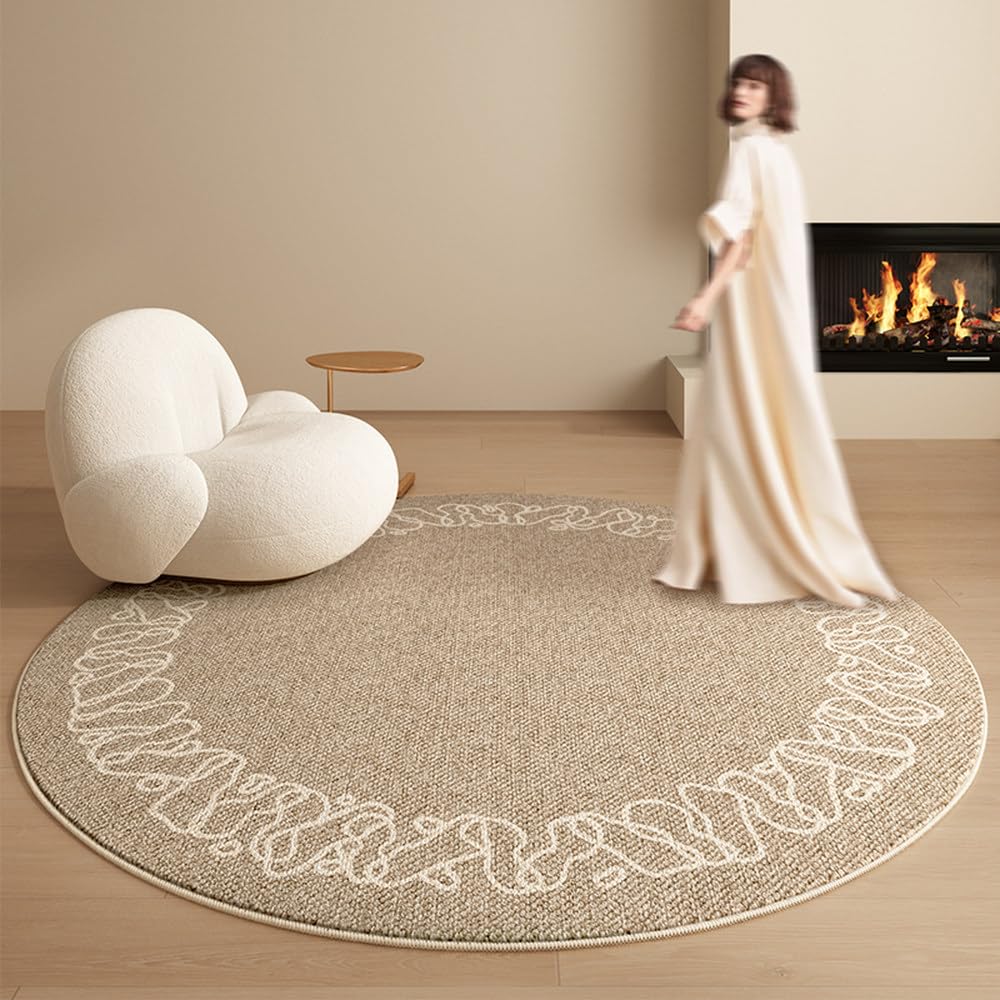 Tapis rond crème 140x140 cm doux pour sols froids de maison