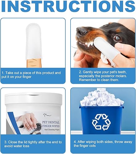 Miniatura 7 de Toallitas dentales para mascotas, limpieza oral para el cuidado de los dientes, almohadillas para perros y gatos, optimizan la salud bucal, reducen
