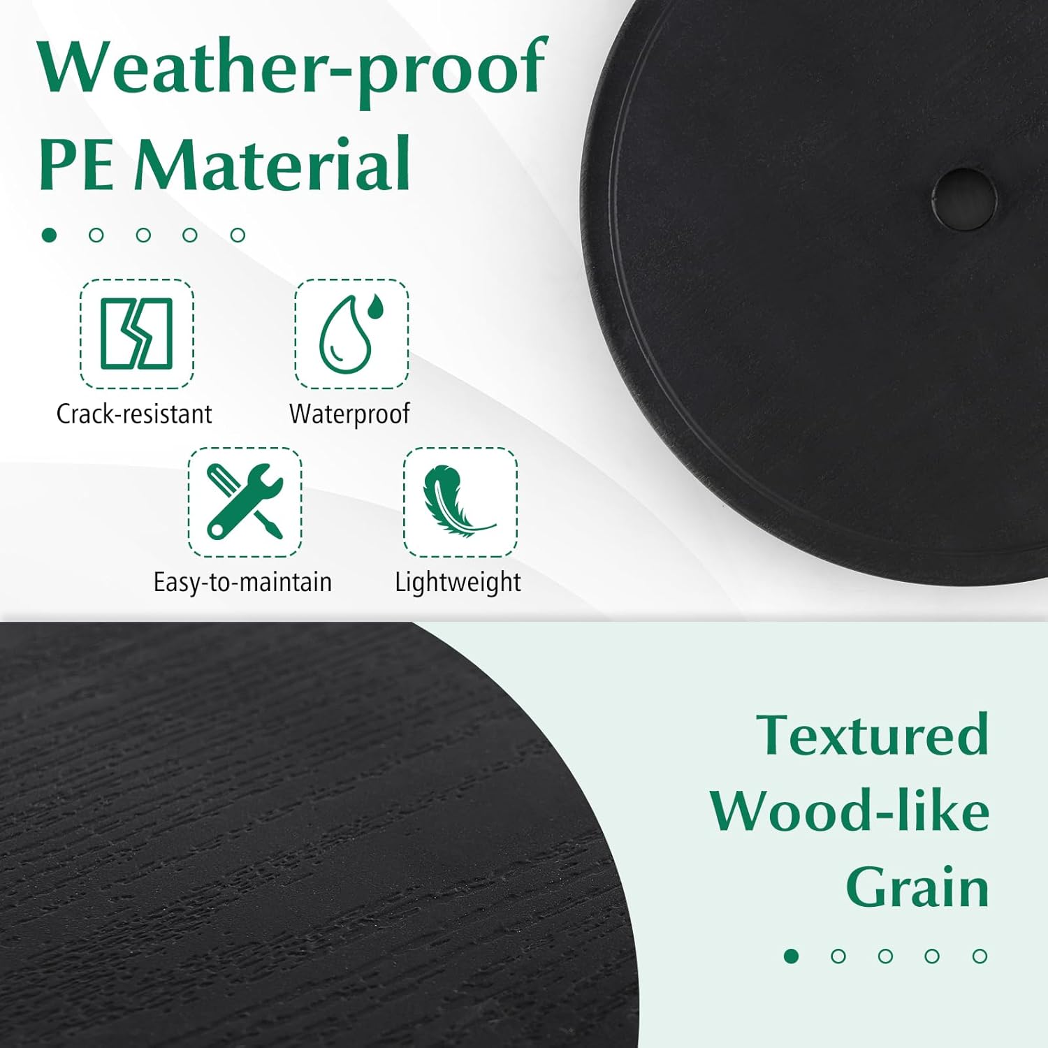 Tangkula 20” Outdoor Adjustable Umbrella Table, Round Umbrella Table Tray w/ 1.5” Umbrella Hole, Faux Wood Grain, Portable Round Table Top for Backyard, Poolside, Beach, Garden, Patio