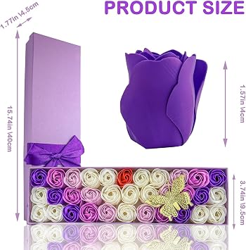 JIALEEY 33 PCS Floral Scented Bath Soap Rose Flower Petals, Plant Essential Oil Rose Soap Set Gifts Ideas for Her Women Girls Mom Valentine's Day, Purple Gift Box