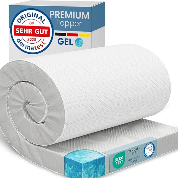 ELONEO Gel Topper 140x200cm, Matratzentopper aus 8 cm hohem Gel-Memory- Schaum, atmungsaktiver 3D-Netz Bezug, Bequeme Matratzenauflage für Bett und Boxspringbett inkl. Eckschlaufen