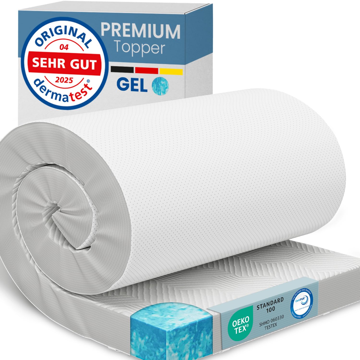 ELONEO Gel Topper 140x200cm, Matratzentopper aus 8 cm hohem Gel-Memory- Schaum, atmungsaktiver 3D-Netz Bezug, Bequeme Matratzenauflage für Bett und Boxspringbett inkl. Eckschlaufen