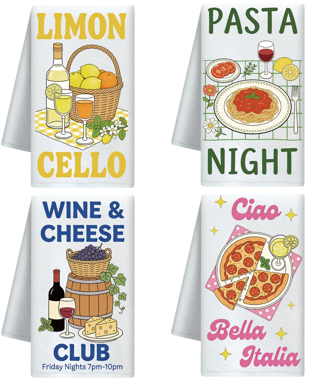 CUTHOLLOW Italian Specialties Decorative Kitchen Towels Set of 4, 60x40cm Soft & Absorbent Microfiber Dish Towel for Kitchen Tea Coffee Bar Home, Best Gift for Mother's Day Housewarming Birthday