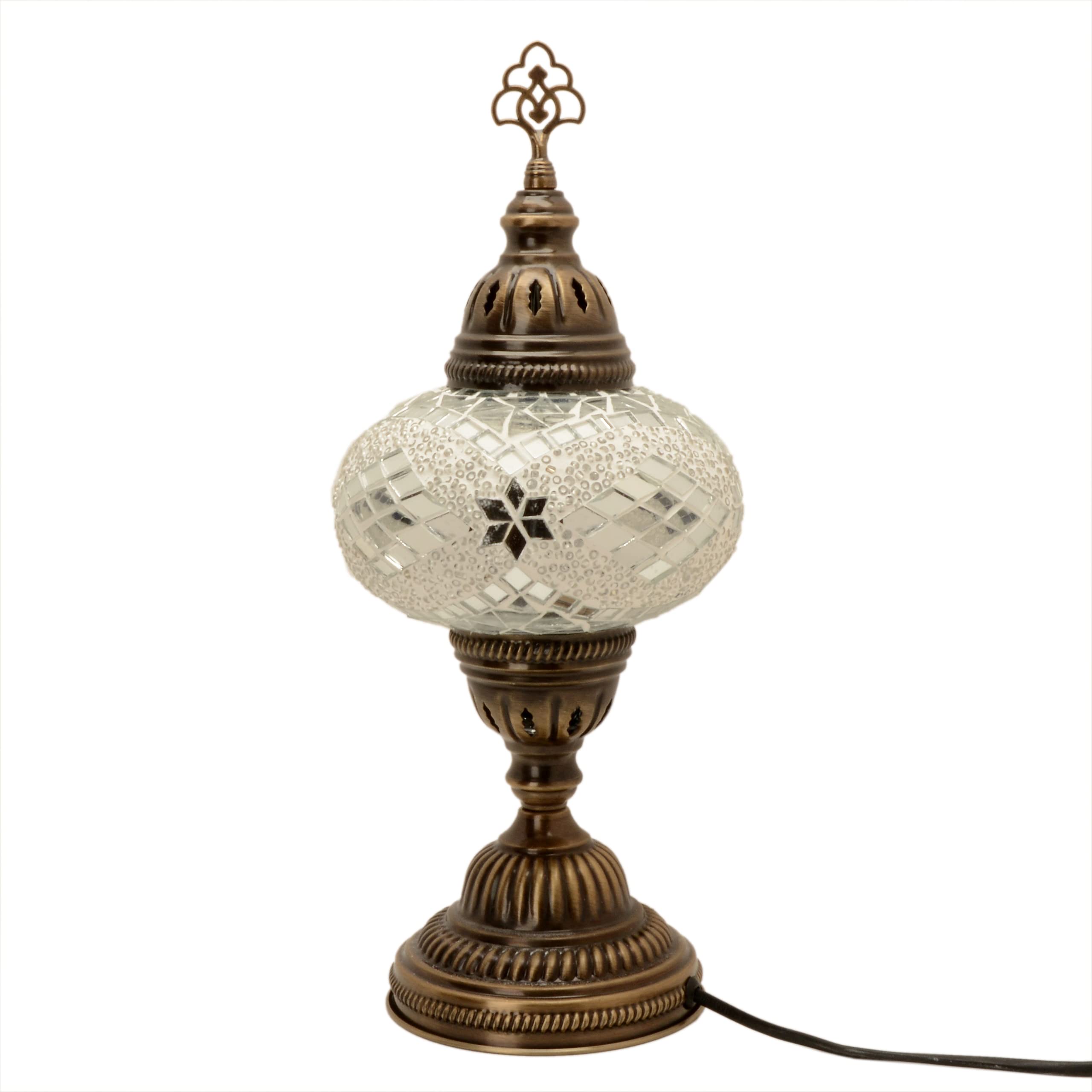 ENVA Turkish Moroccan Tiffany Style Handmade Mosaic Table Desk Bedside Night Lamp Light Lampshade with LED Bulb Large Globe
