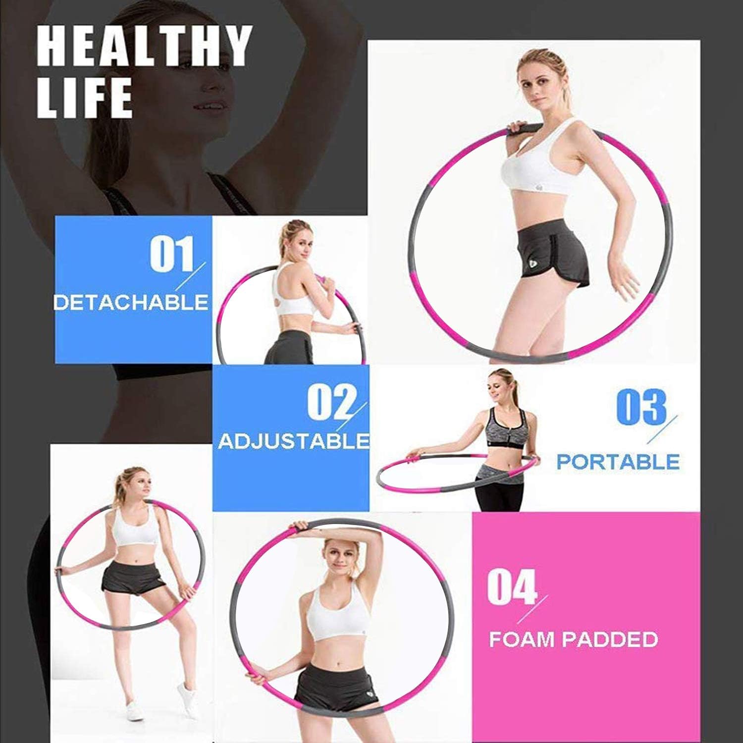 Exercise Hoops for Adults - Weighted Hoops for Exercise - Exercise Hoop for Kids, 2lb Weighted Exercise Hoop, 8 Detachable Sections - Professional Exercise Hoops