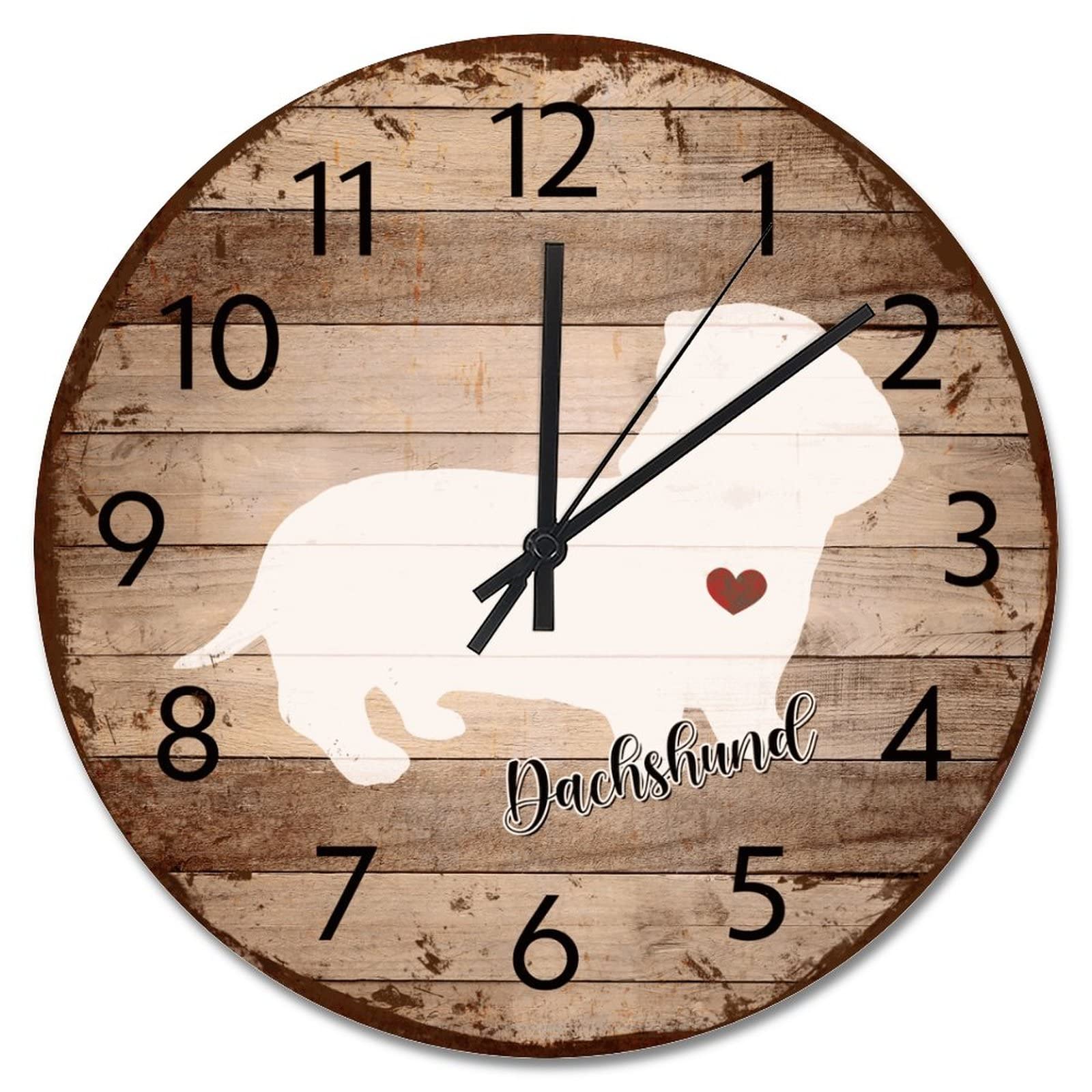 Horloge murale teckel bois rétro grand cadran lisible à pile sans bruit