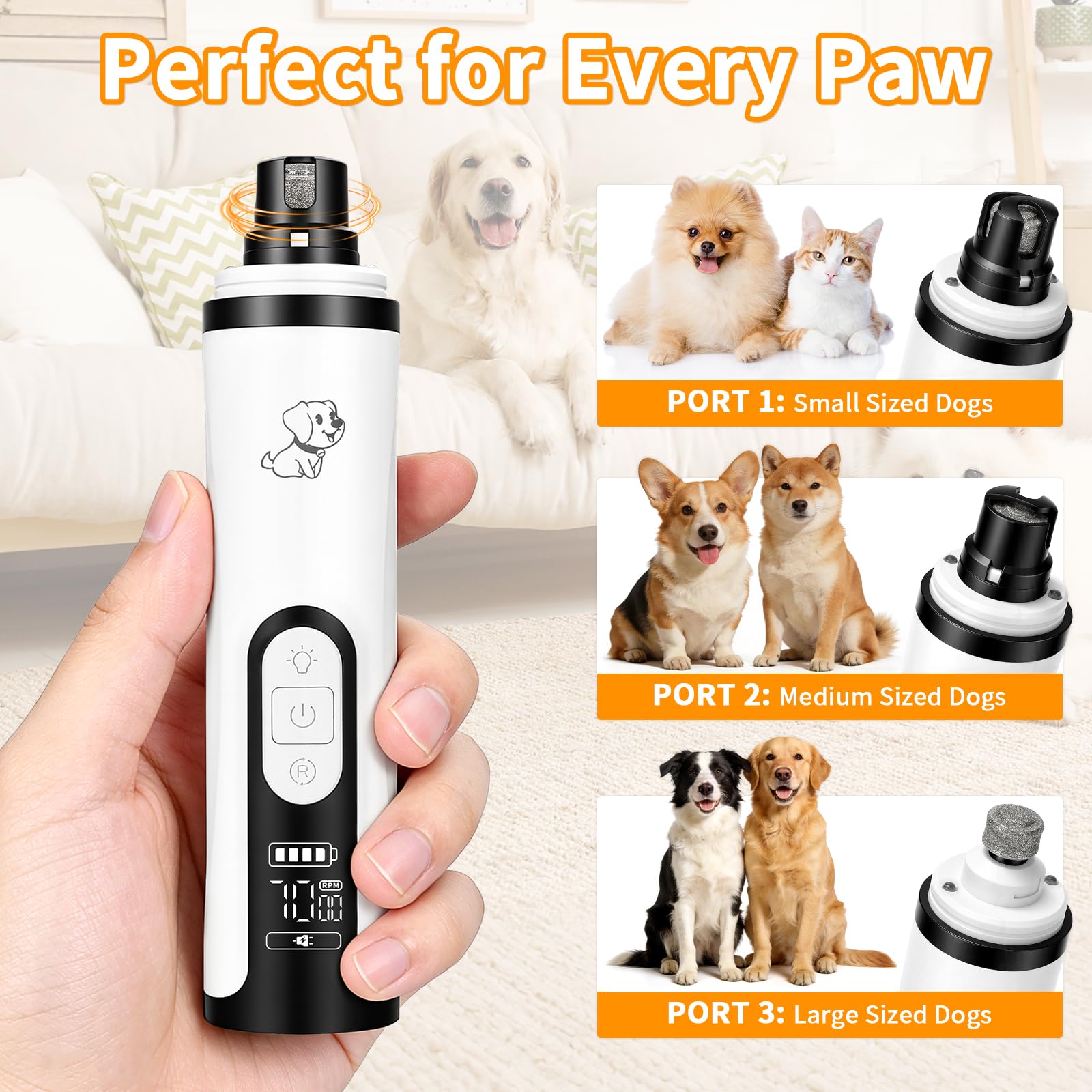 Upgraded Dog Nail Grinder Quiet 3 Adjustable Speed Cordless Silent Nail Grinder Pet Nail Trimmer with LED Light Pet Silent Painless Paw Grooming Supplies for Small/Medium/Large Dogs & Cats - image 4