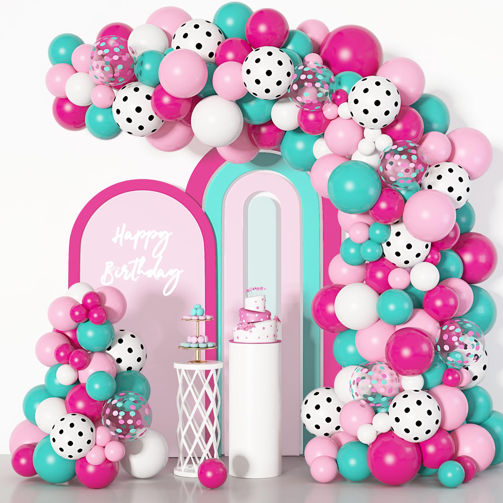 142Pcs Surprise Party Balloons Garland Arch Kit, Rose Red Pink White Polka Dots Sea Blue Confetti Balloons & 5Tools for Kids Baby Shower Surprise Birthday Party Theme Supplies Decorations