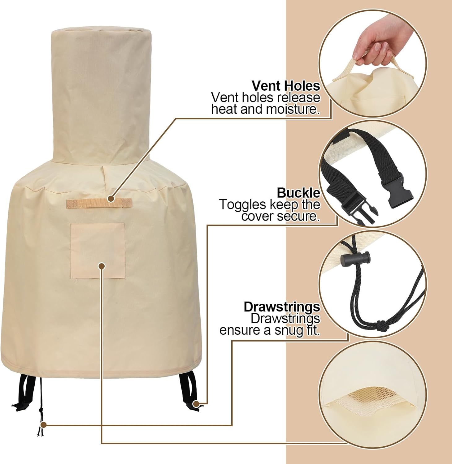 Chiminea Cover Outdoor Waterproof 600D Polyester Fire Pit Cover with Drawstring Weather-proof Heavy Duty Patio Chiminea Caps Outdoor Furniture Protection Defender(Brown)