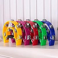 Vista 5 de Half Moon Musical Tambourine Double Row Metal Jingles Hand Held Percussion Drum Multicolor (Pink) for KTV Party with Ergonomic Handle Grip Rosado