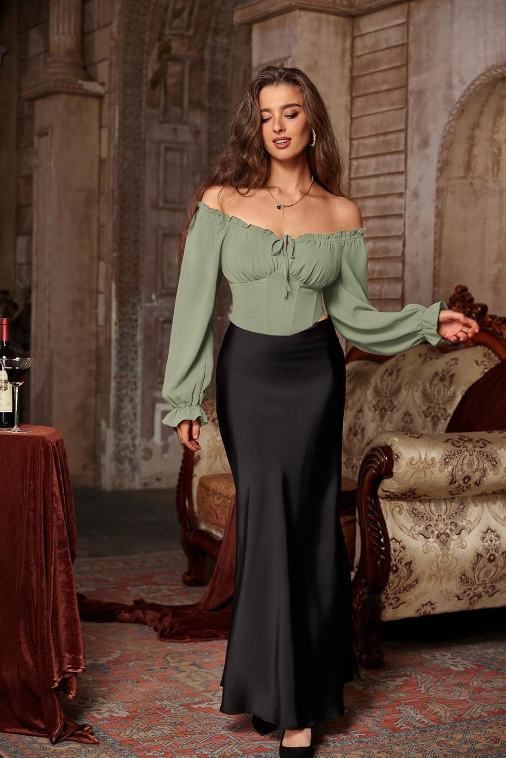 Scarlet Darkness Vintage Corset Tops for Women Renaissance Blouse Off Shoulder Long Sleeve Top - Image 6