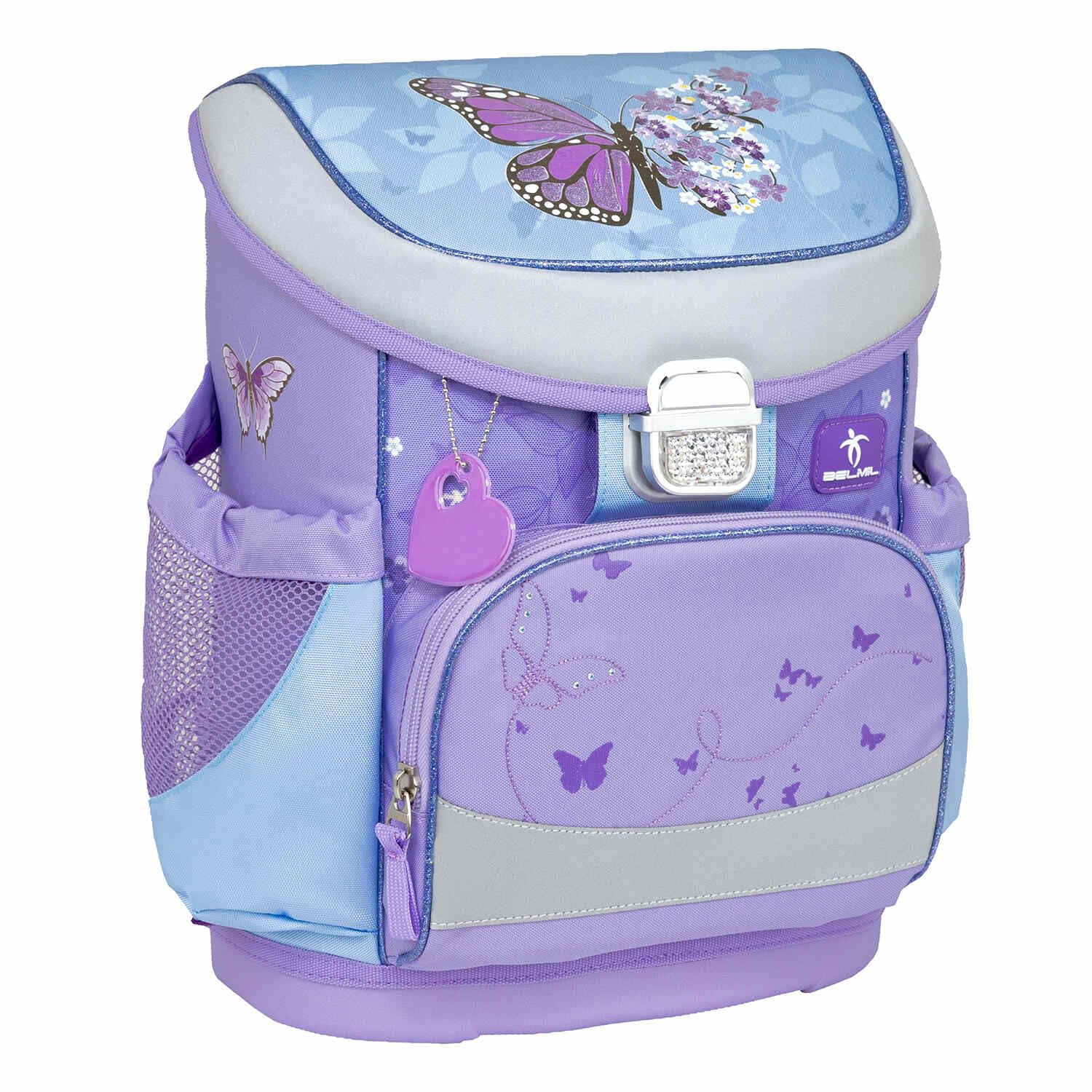 Belmil Mini-Fit Schulranzen Set 4 -teilig (405-33/AG/S) (Purple Blue Butterfly)