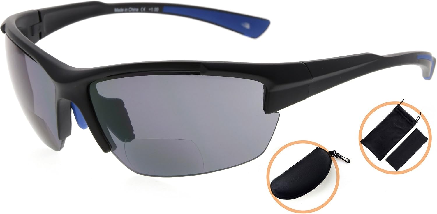 Eyekepper TR90 Sports Half-Rimless Bifocal Sunglasses Baseball Running Fishing Driving Golf Softball Hiking Readers (Black Frame Blue Temple - Image 4