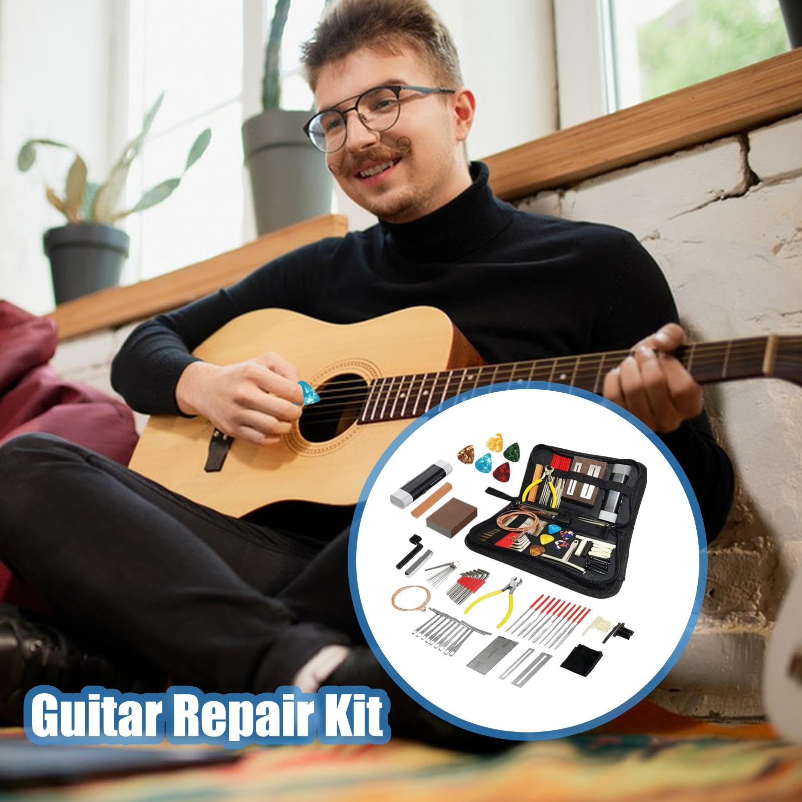 Kit de configuración de guitarra, kit de herramientas de guitarra - Kit de mantenimiento 72x con de transporte - Accesorios de instrumentos de cuerda Conjuntos con alfileres de puente Strings, suminis