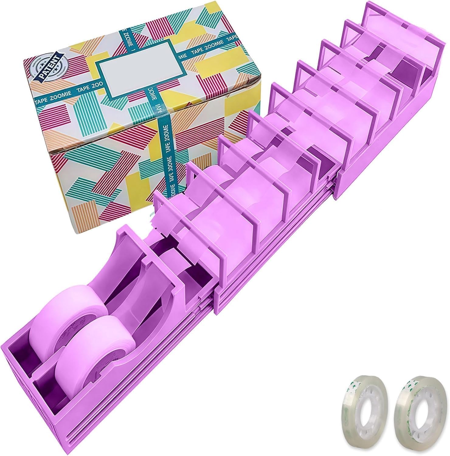 Original Virus Desktop Tape Dispenser for Gift Packaging and Crafts, Capable of preparing 18 Tapes Without the Need for Blades, Standard, Double-Sided Tape (Purple)