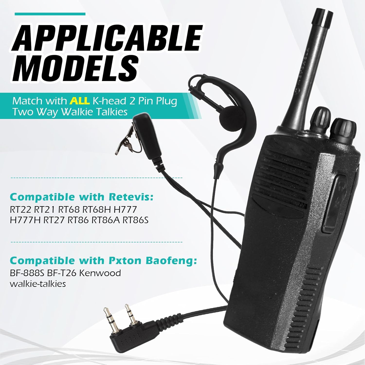20 Pieces Walkie Talkie Earpiece with PTT Mic 2 Pin Two Way Radio Headset Microphone Ear Bud Bulk Single Wire Earhook Headphone Compatible with Baofeng BF-888S BF-T26