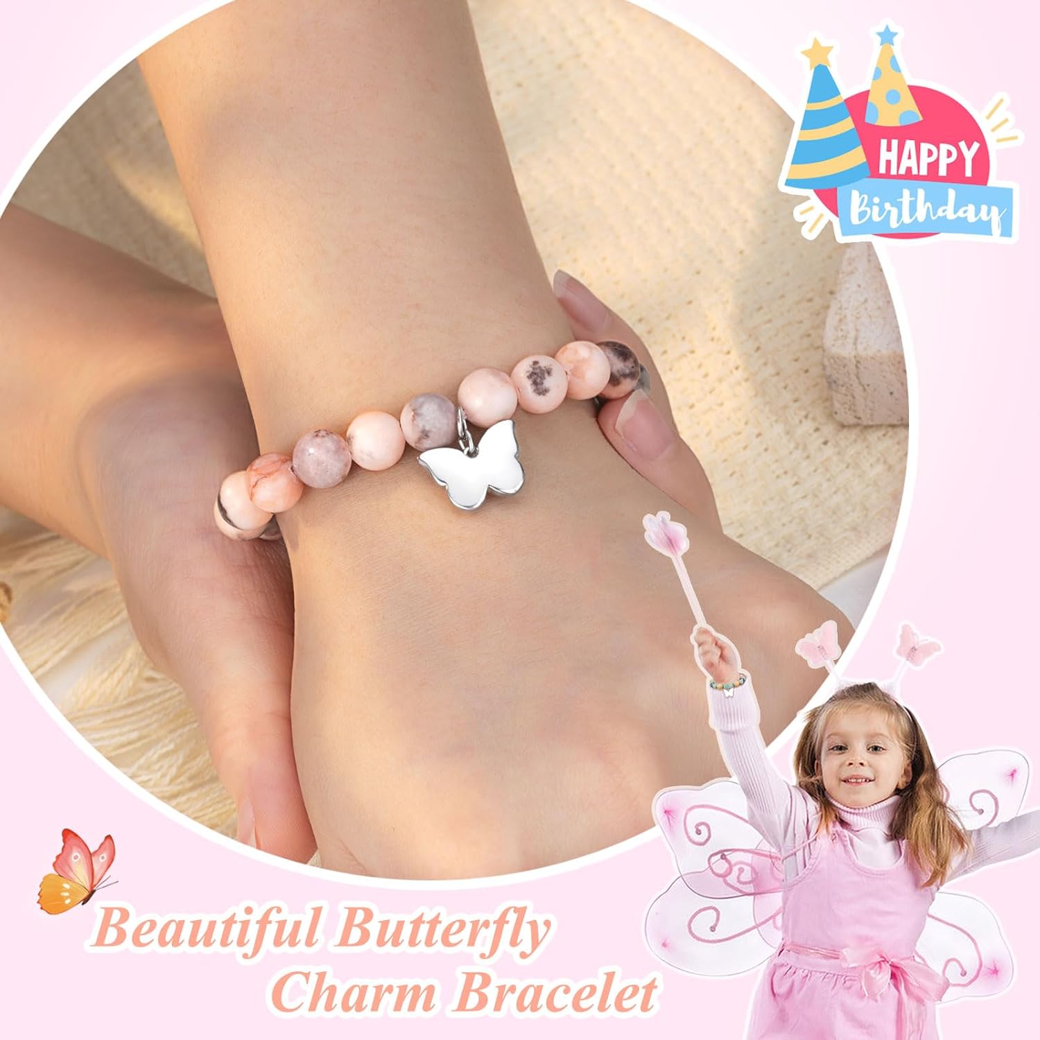 UNGENT THEM 6-16 Year Old Girls Birthday Butterfly Gifts, Butterfly Natural Stone Bracelet for Daughter Granddaughter Niece - Image 2
