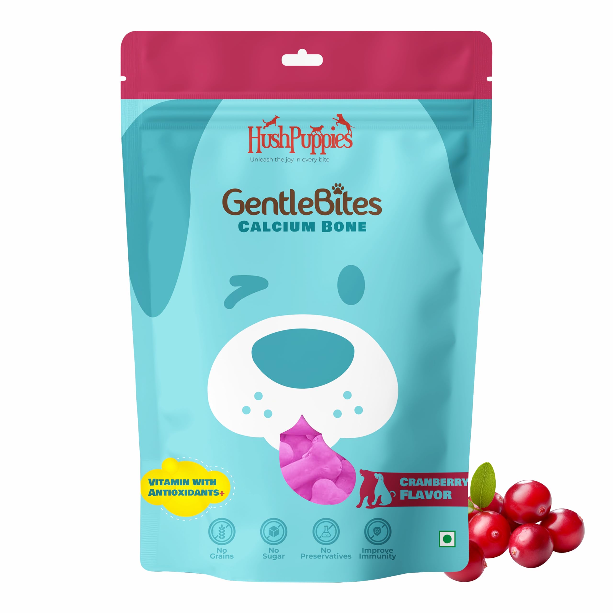 HushPuppies GentleBites Calcium Bones | Vitamins with Antioxidants+ | for Adult Dogs and Puppies, Cranberry Flavour, Milk Free No Sugar - Pack of 1, 190g (B0CHYN5BZR) Amazon Price History, Amazon Price Tracker