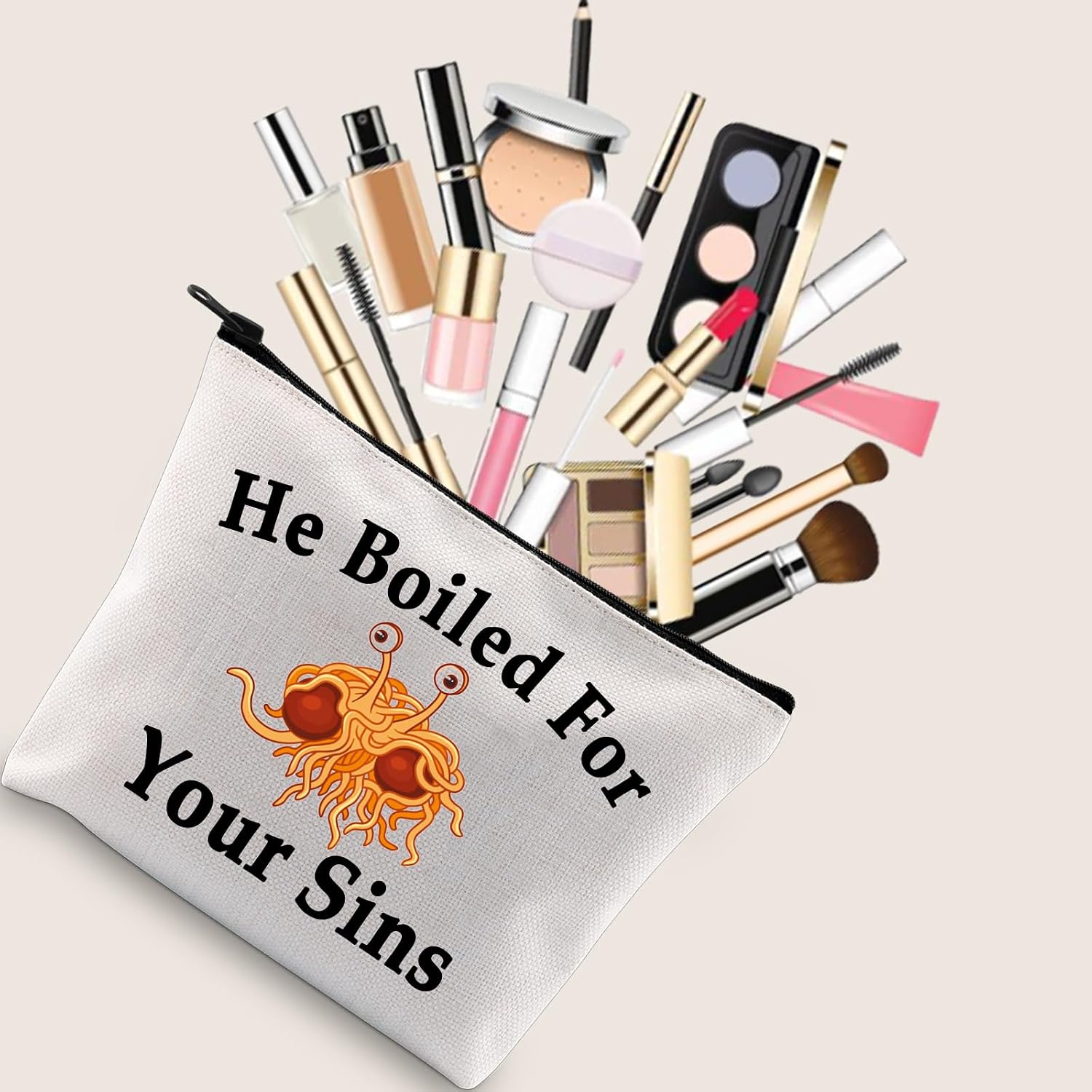 JXGZSO Funny Flying Spaghetti Monster Cosmetic Bag He Boiled For Your Sins Makeup Bag Pastafarian Gift Flying Spaghetti Monster Lover Gift image 3