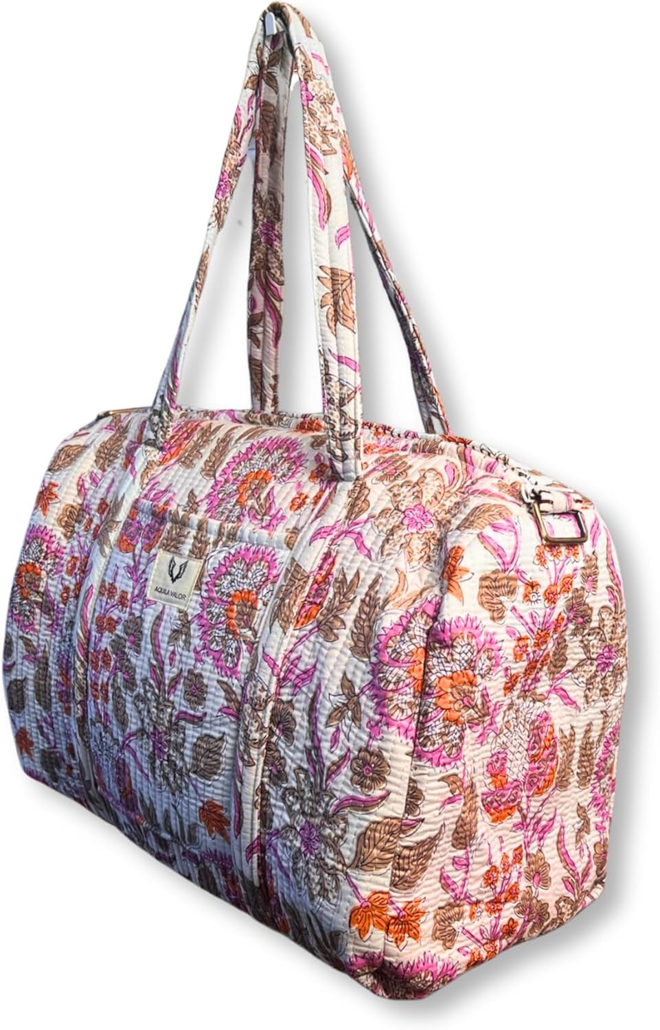 Quilted Cotton Travel Duffel Bag – Weekender Overnight Tote for Women – Short Trip Carry-On with Reinforced Stitching – Lightweight Gift for Her (Bloom Dust)