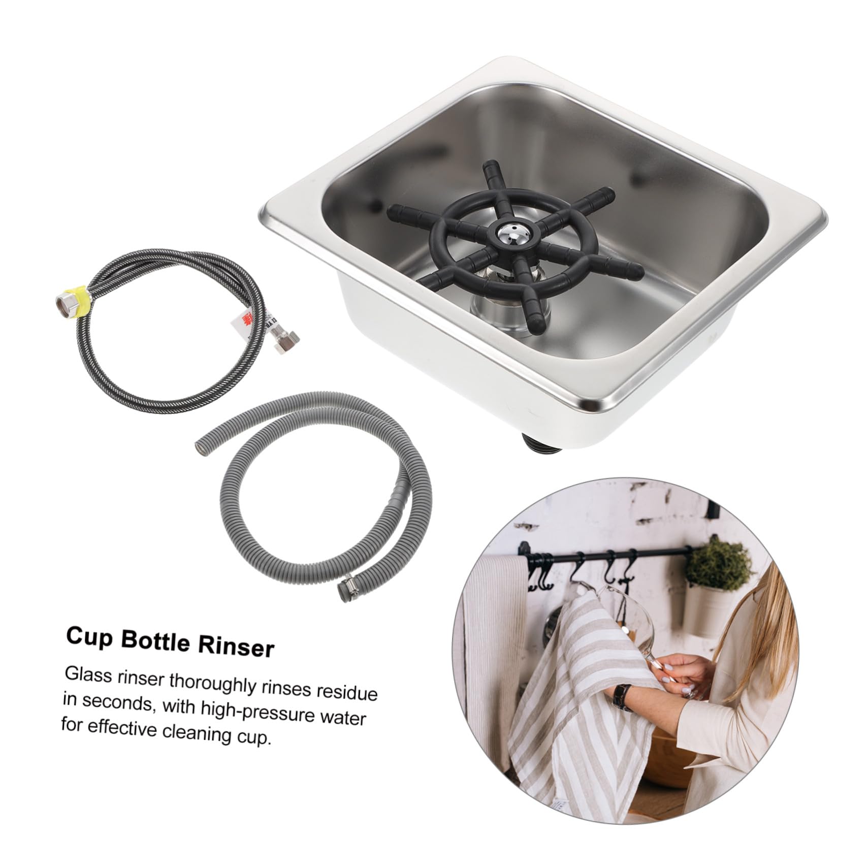HOMSFOU Lavabicchieri in Acciaio Inox Connettore 1/4 Pollice | Bottiglia e Tazza, Argento, Silicone, Installazione Facile, per Bar e Uso Domestico