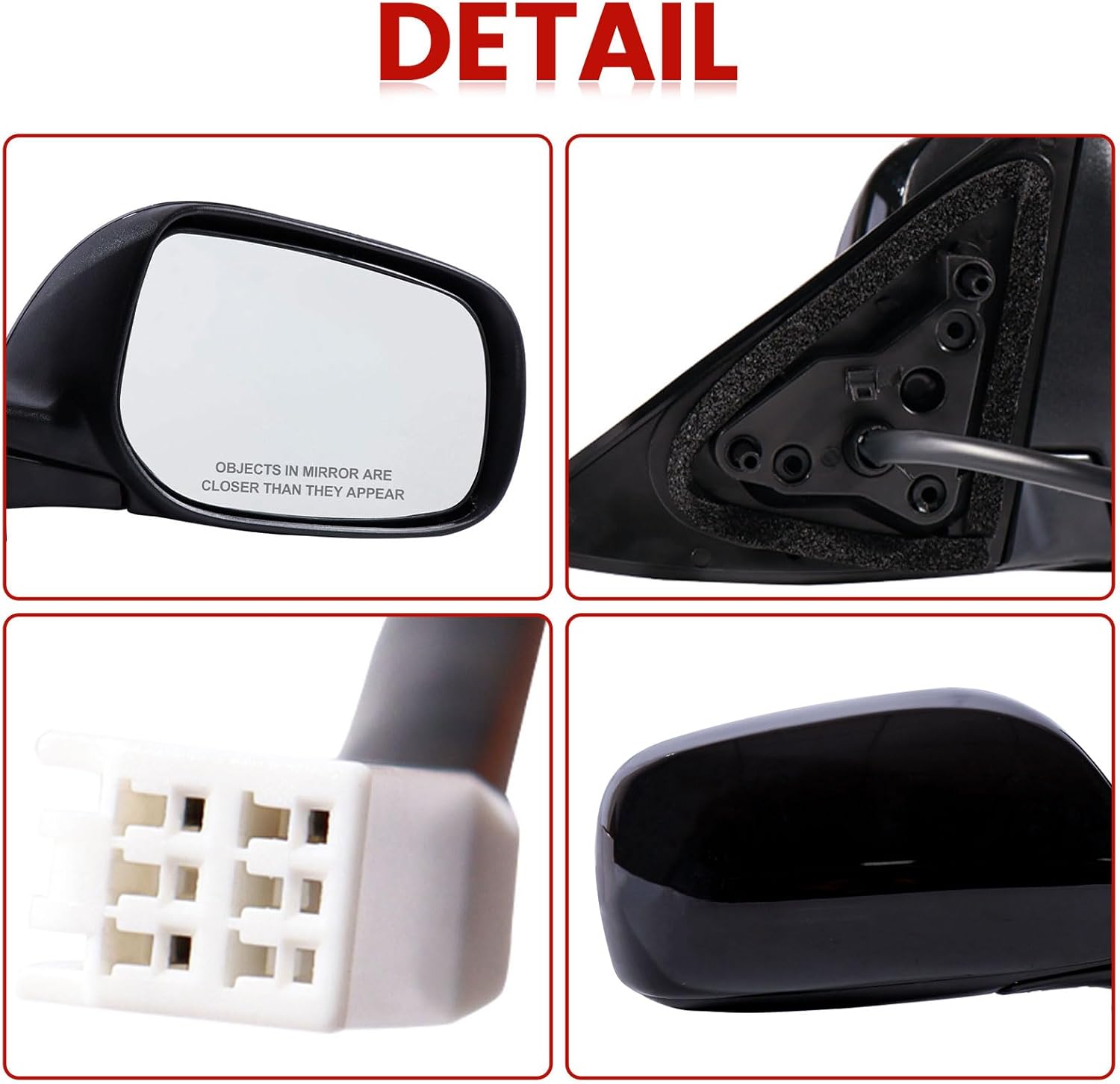 Passenger Side Mirror Compatible with 2009-2013 Toyota Corolla 3Pins with Power Glass Non-Heated Manual Folding Black Right Side View Mirrors Replace TO1321249