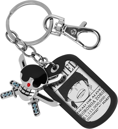 One Piece Keychain with WANTED Dog Tag & Metal Charm, Premium One Piece Anime Merch, Anime Keychains & Cool Gifts for Men