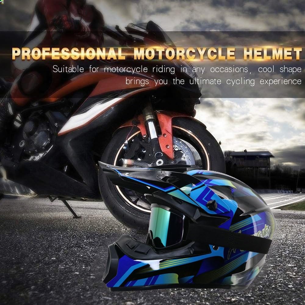 Casco Integrale da Motocross Omologato DOT - Kit Completo Casco ATV per Adulti E Bambini con Occhiali, Guanti, Maschera, Visiera Regolabile, Sgancio Rapido