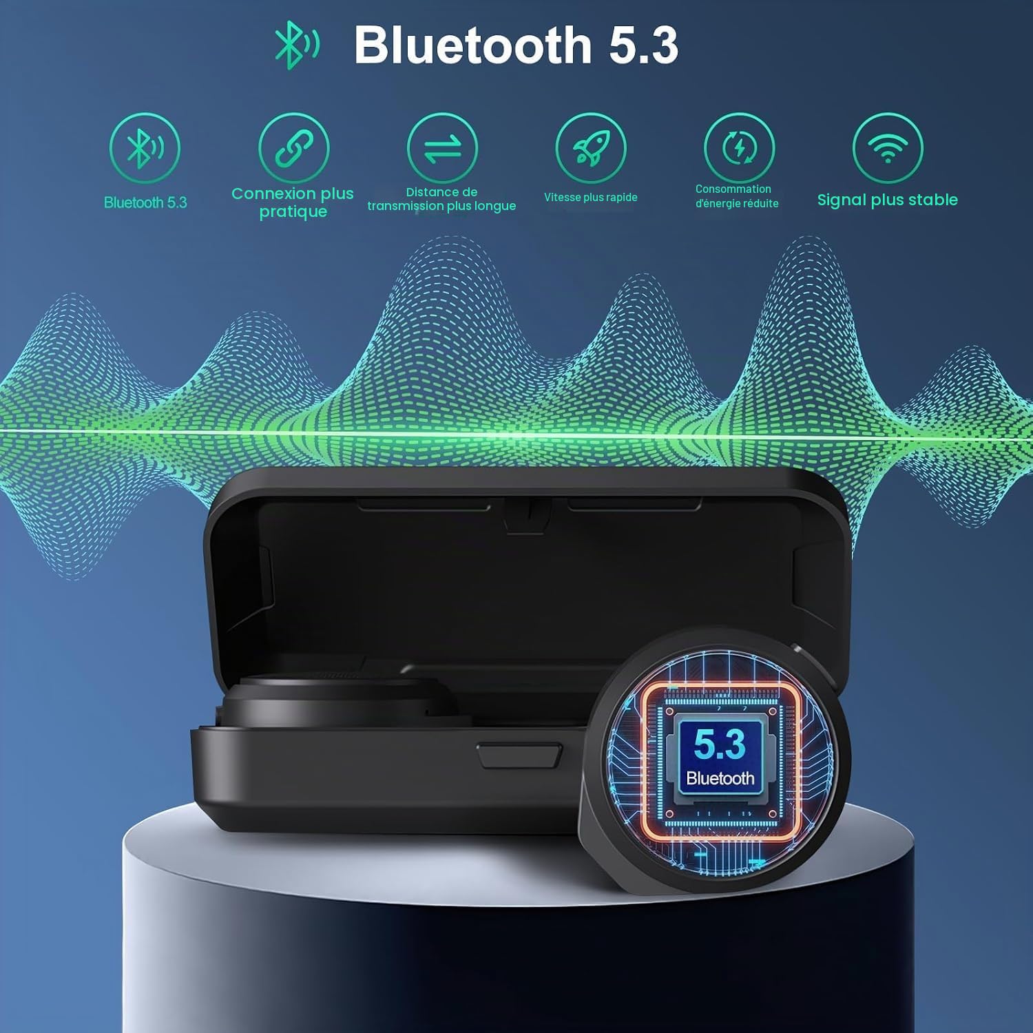 OBEST Écouteurs TWS Bluetooth pour Casque Moto, Bluetooth 5.3 avec ANC Réduction Active du Bruit, Boîtier de Charge Batterie 1900mAh, Montage Rapide Tous Casques