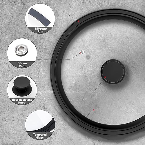 Miniatura 4 de Tapa de vidrio templado de 9 pulgadas para sartenes, sartén, cubierta universal para olla o olla, 8.6 pulgadas, transparente