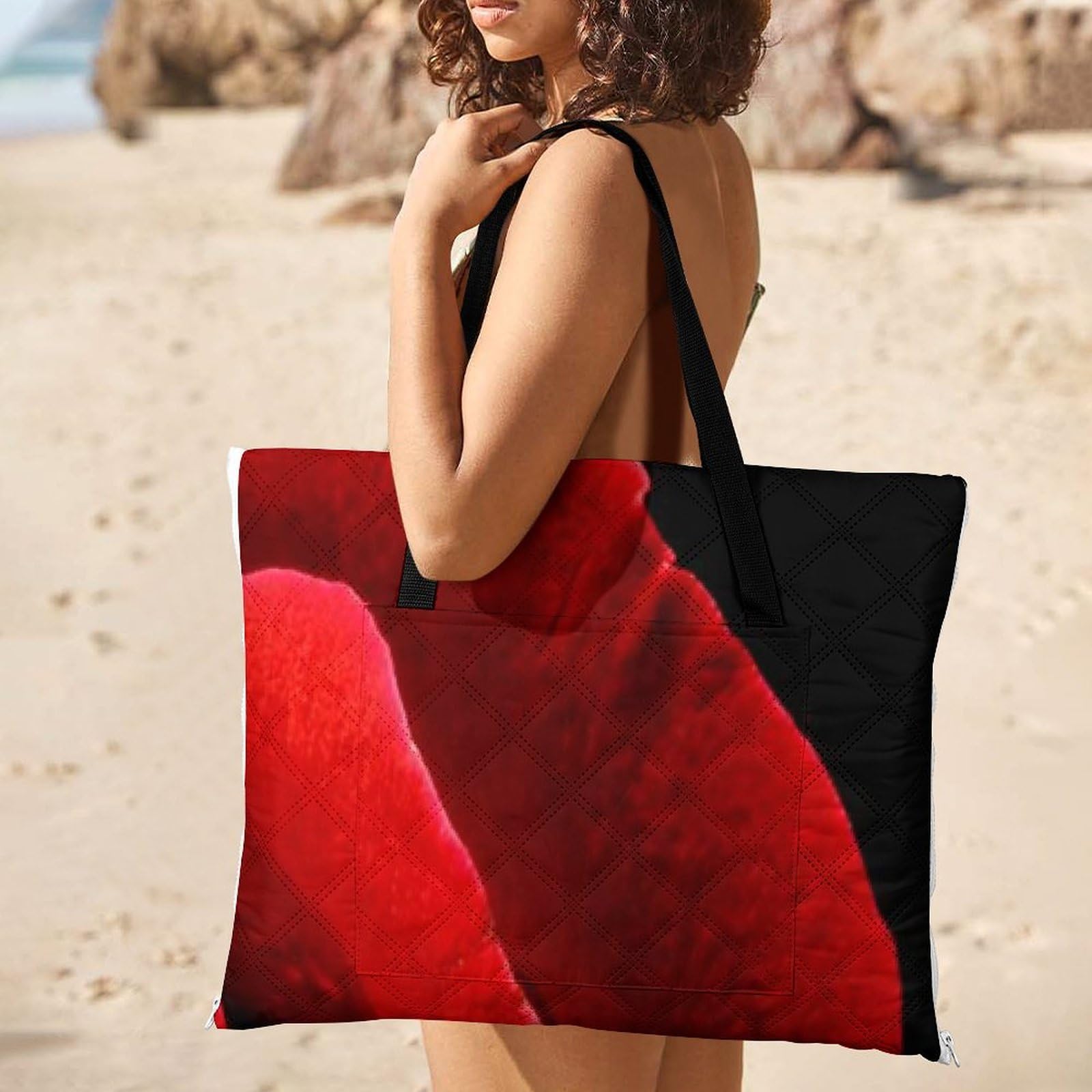 Couverture de pique-nique à motif floral rose avec sangle de transport, tapis de sable pliable et imperméable pour camping, été, plage, tapis de 200 x 200 cm