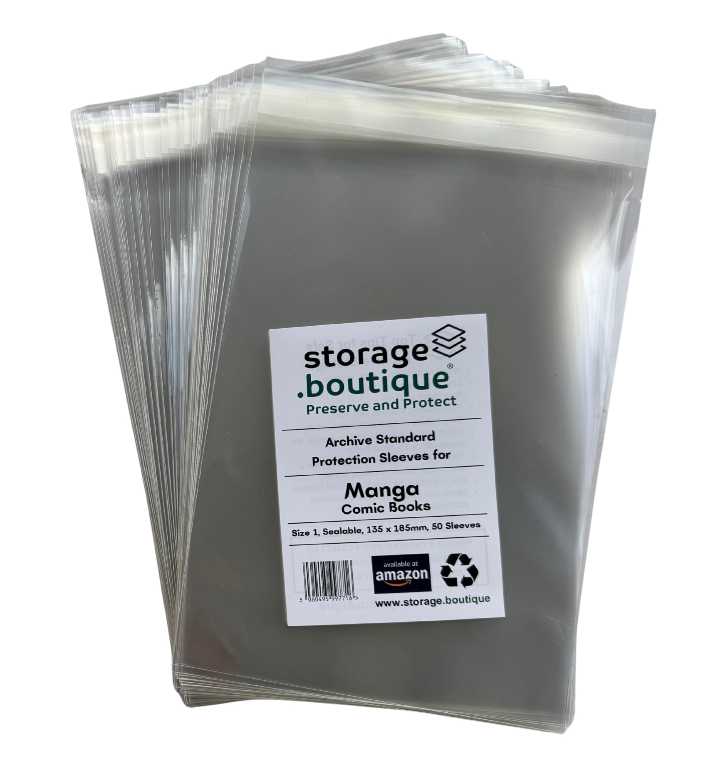 storage.boutique Manga Comic Book Protection Sleeves, Archive Standard, Size 1, Sealable, 135 x 185mm, 50