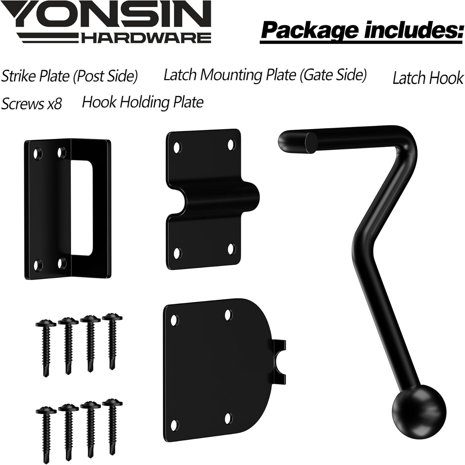 Slide Bolt Gate Latch with Hook Heavy Duty, Sliding Bolt Door Fence Lock Latch Hardware, Black Ergonomic-Design Gate Latch for Wooden Fence, Shed Door, Barn Door