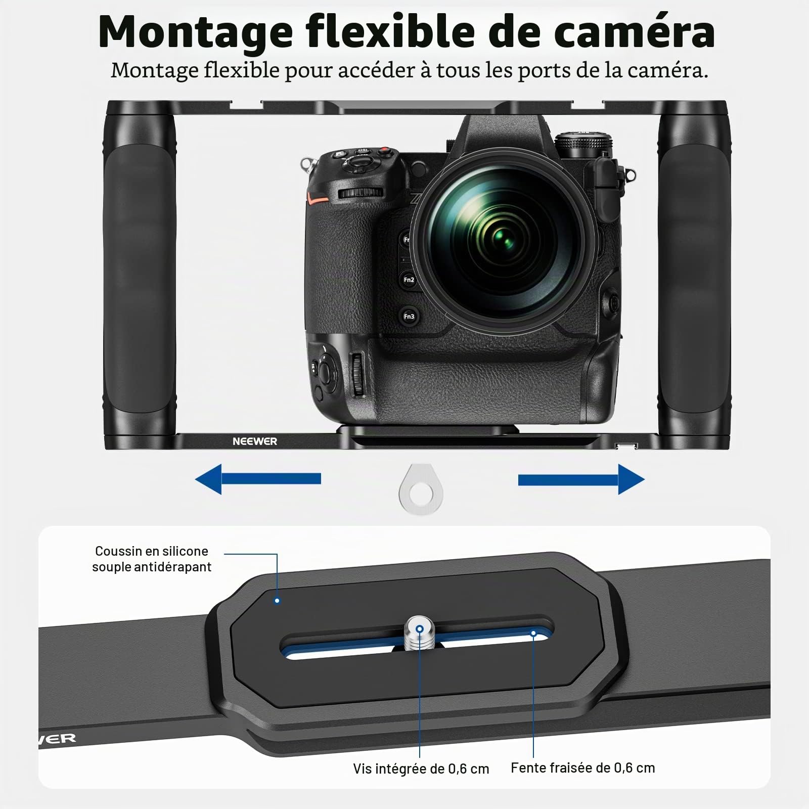 NEEWER Cage pour caméra vidéo avec Base Arca, Double poignées, Support Arri 3/8" et Filetage 1/4", stabilisateur Universel Compatible avec Les Barres de Base SmallRig NEEWER de 15 mm, CA016