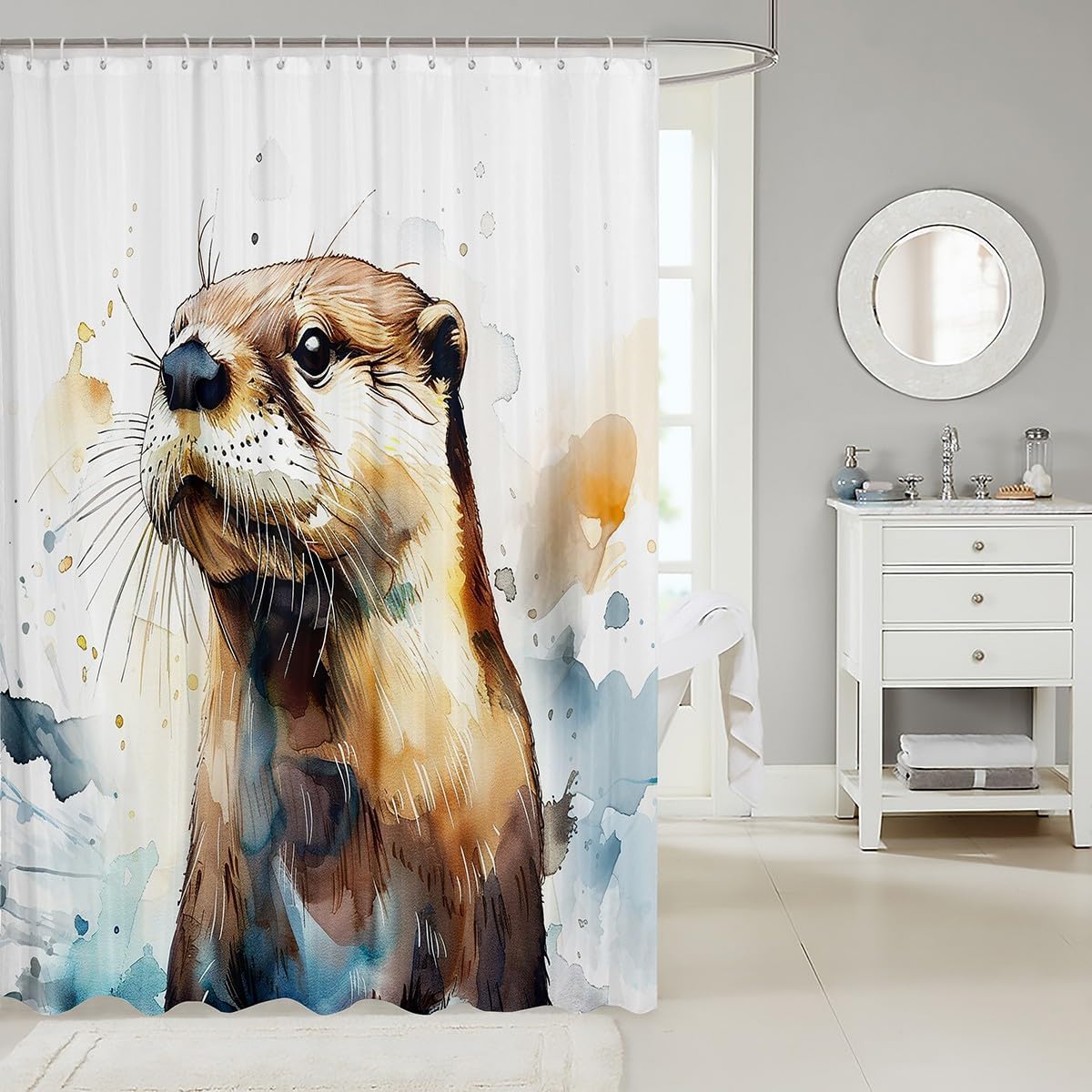 Feelyou Brown Otter Shower Curtain Watercolor Otter Shower Curtain Cute Animal Bath Curtain for Kids Boys Girls Kawaii Kids Bathroom Accessories Room Decor 72"x78"