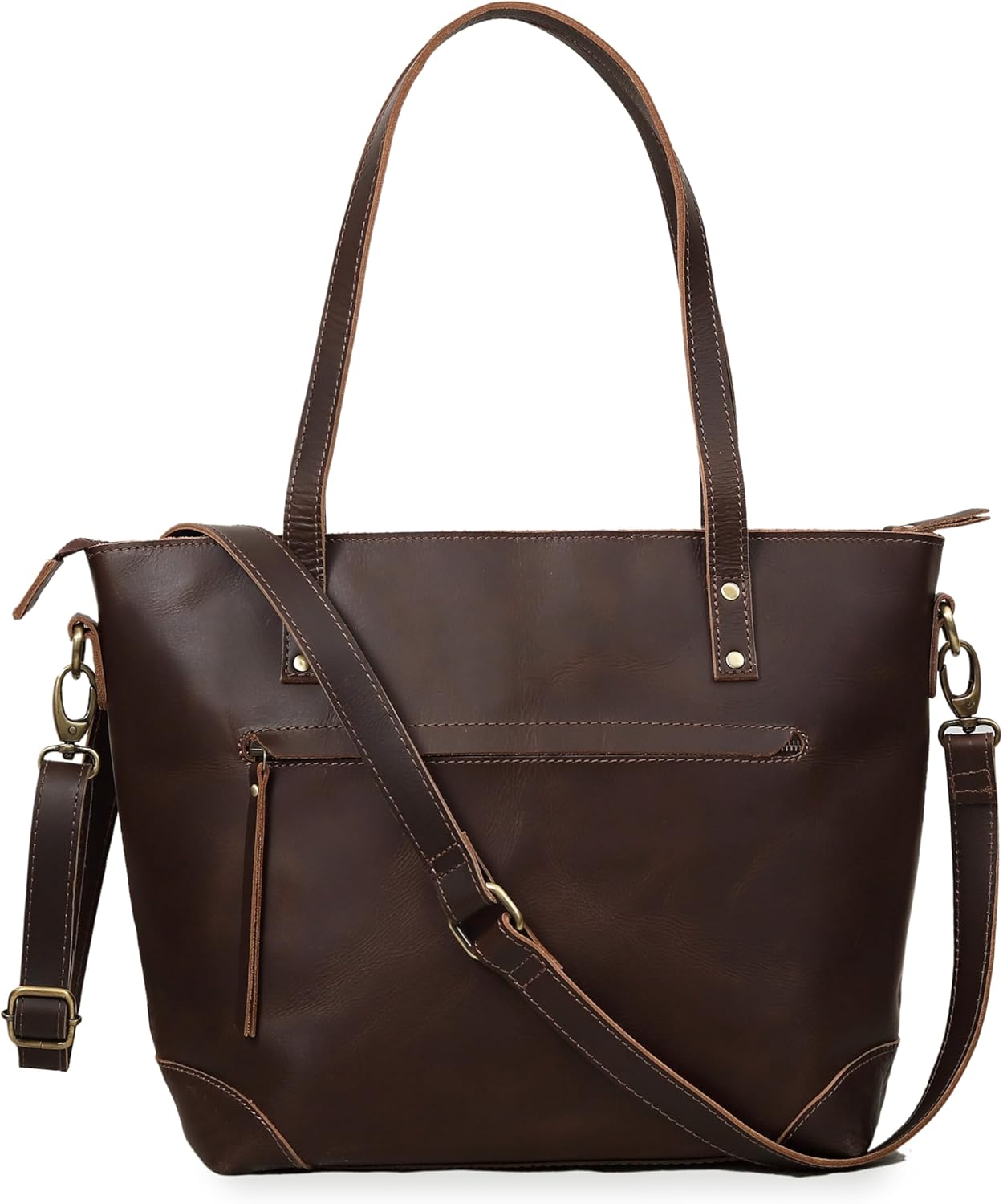 Genuine Leather Tote Bag for Women & Men – Large Handmade Shoulder Bag with Adjustable Strap, Vintage Brown Work Travel Handbag, 16 x 6 x 13 Inches - Image 4