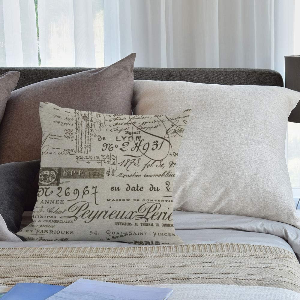 HGOD DESIGNS Decorative Ramie Cotton Linen Square Throw Pillow Cover Cushion Case Vintage Khaki Background Words Pattern Toss Pillowcase 18X18 Inches(for Living Room, Sofa)