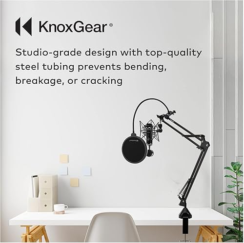 Miniatura 7 de Knox Gear Soporte de micrófono con brazo para podcasts, grabación de estudio, transmisión de radio y juegos, soporte de escritorio de micrófono con