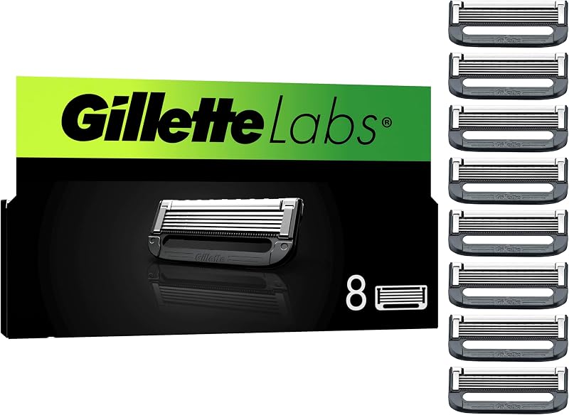 Gillette Labs Lamette di Ricambio Gillette Labs per Rasoio Barba Manuale da Uomo, Confezione da 8, Compatibili con i Rasoi Gillettelabs con Barra Esfoliante e Heated Razor