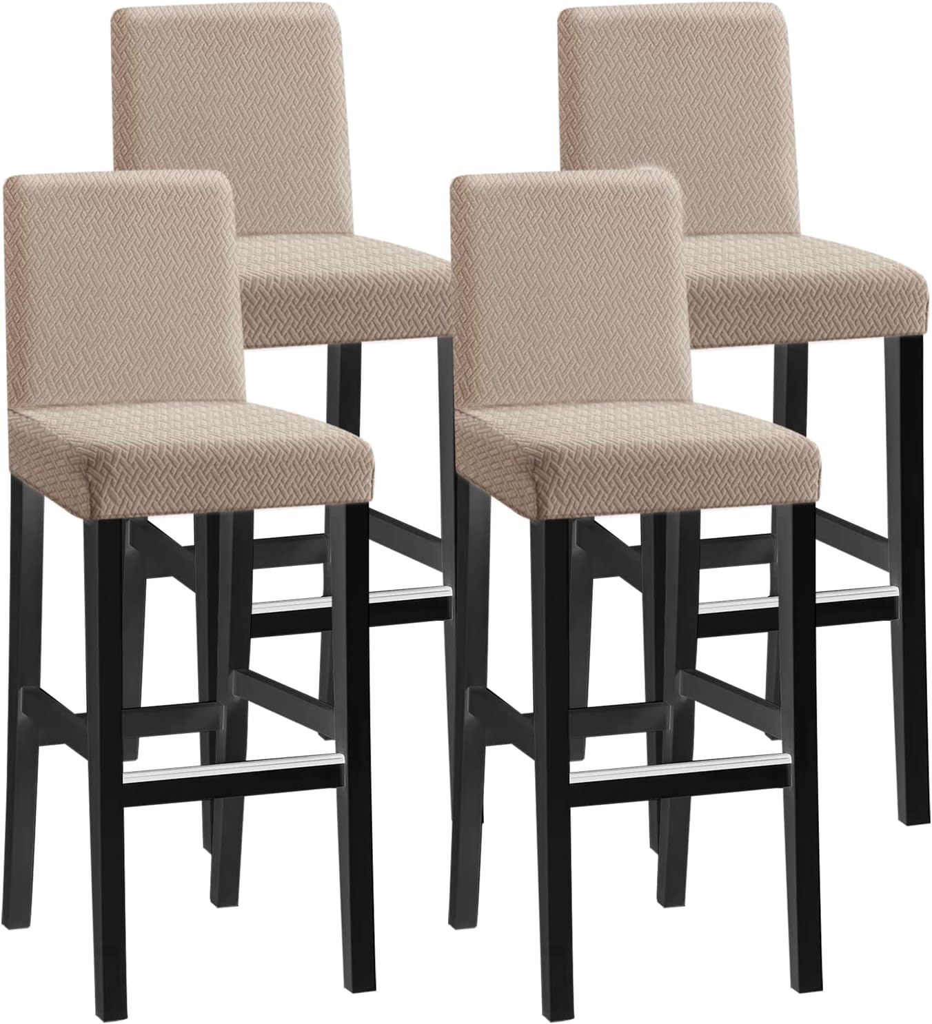 Stretch Bar Stool Covers with Backs Jacquard Bar Stool Chair Covers Barstool Covers Slipcovers Pub Counter Stool Chair Covers with Elastic Bands,Dark Gray,6pcs