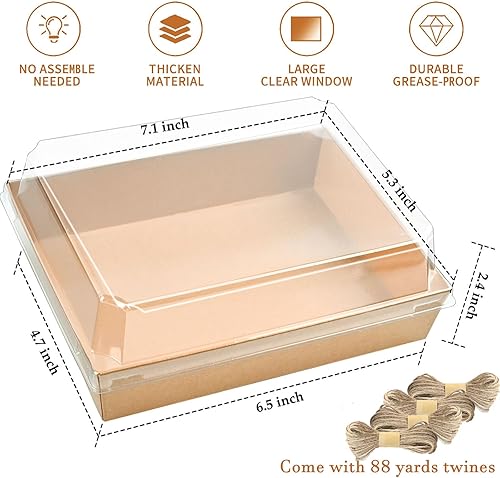 Miniatura 2 de Ocmoiy Cajas de charcutería de 7 x 5 pulgadas con tapas transparentes, paquete de 50 cajas de papel para panadería con ventana, recipientes
