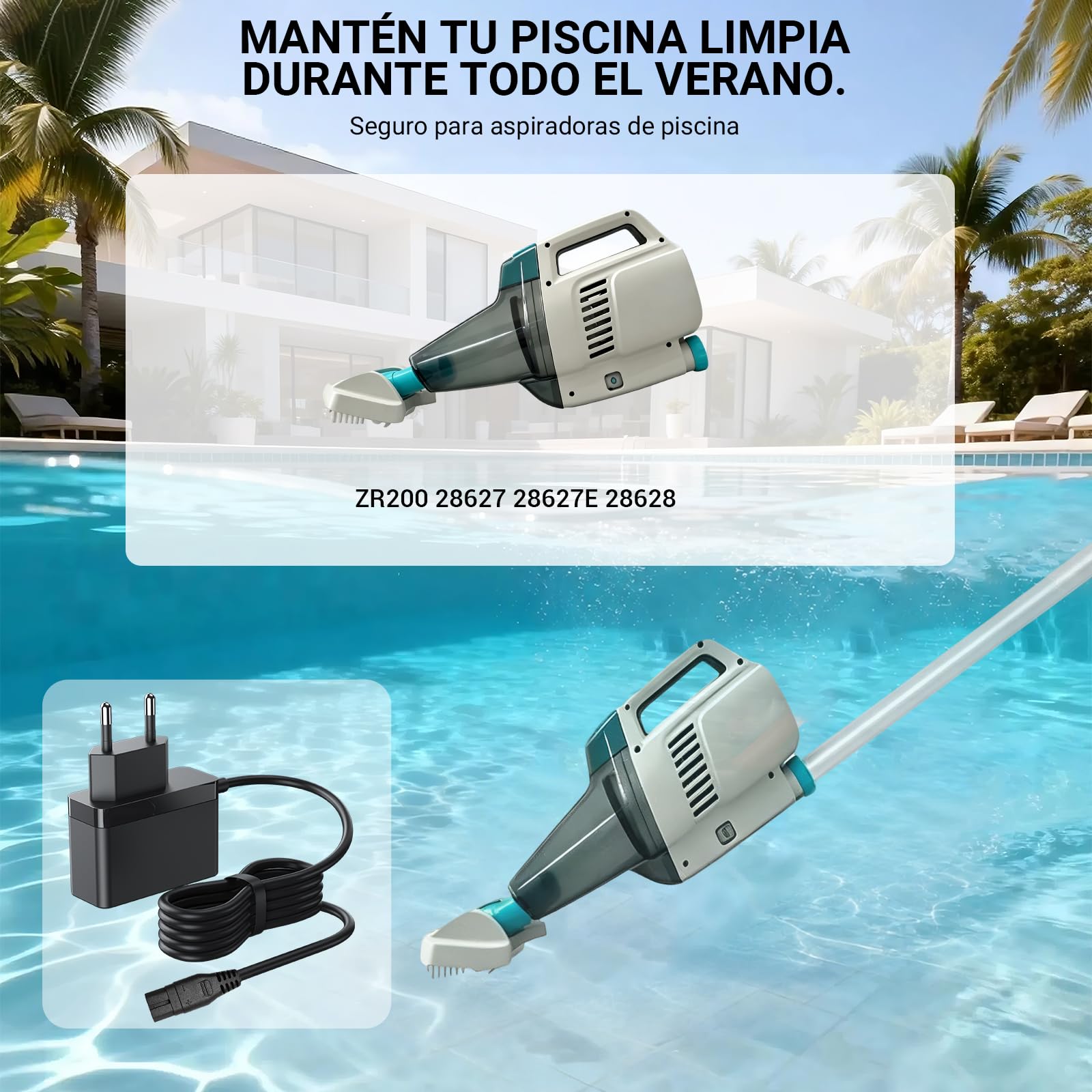Bouge Limpiafondos Piscina Adaptador Compatible con Intex ZR200 28627 28627E 28628 Aspiradora para Piscina y SPA Repuesto Cargador Cable