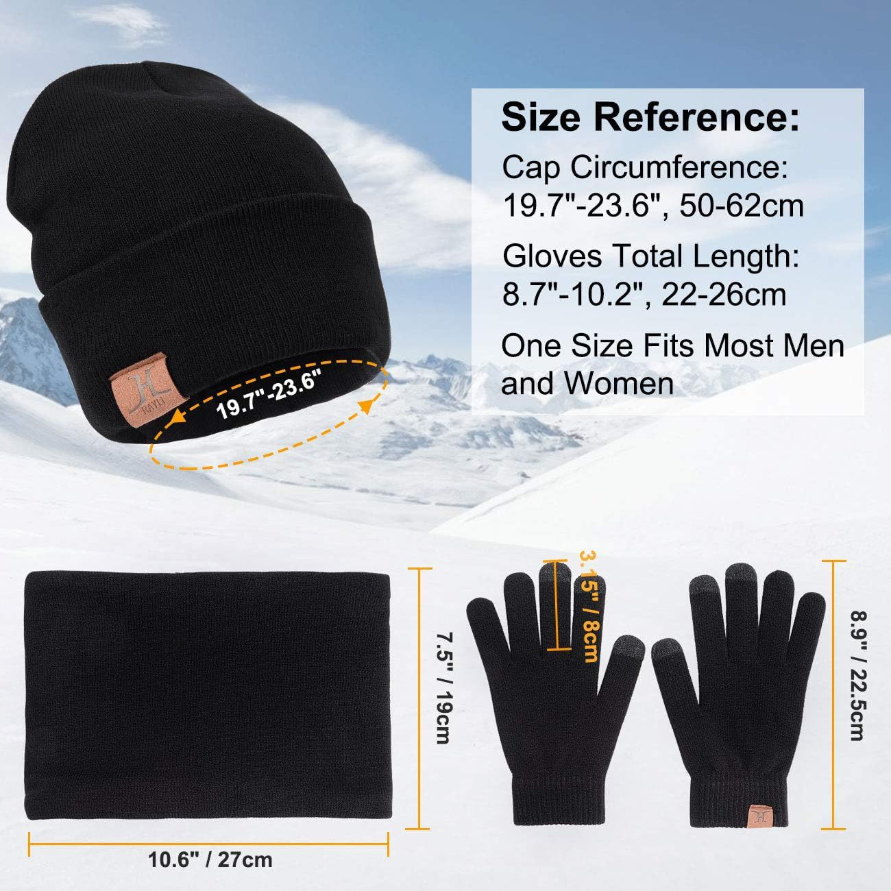 MAYLISACC 3 Pcs Knit Beanie Hat Scarf and Glove Set for Men and Women, Winter Caps Neck Warmer with Touchscreen Gloves - Image 6
