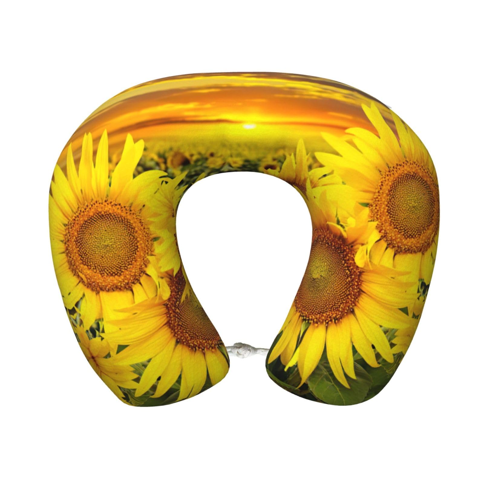 yagDAA Sunflower Field Print U-Shape Travel Neck Pillows Memory Foam Neck Pillow For Airplane Car Office Sleeping Rest