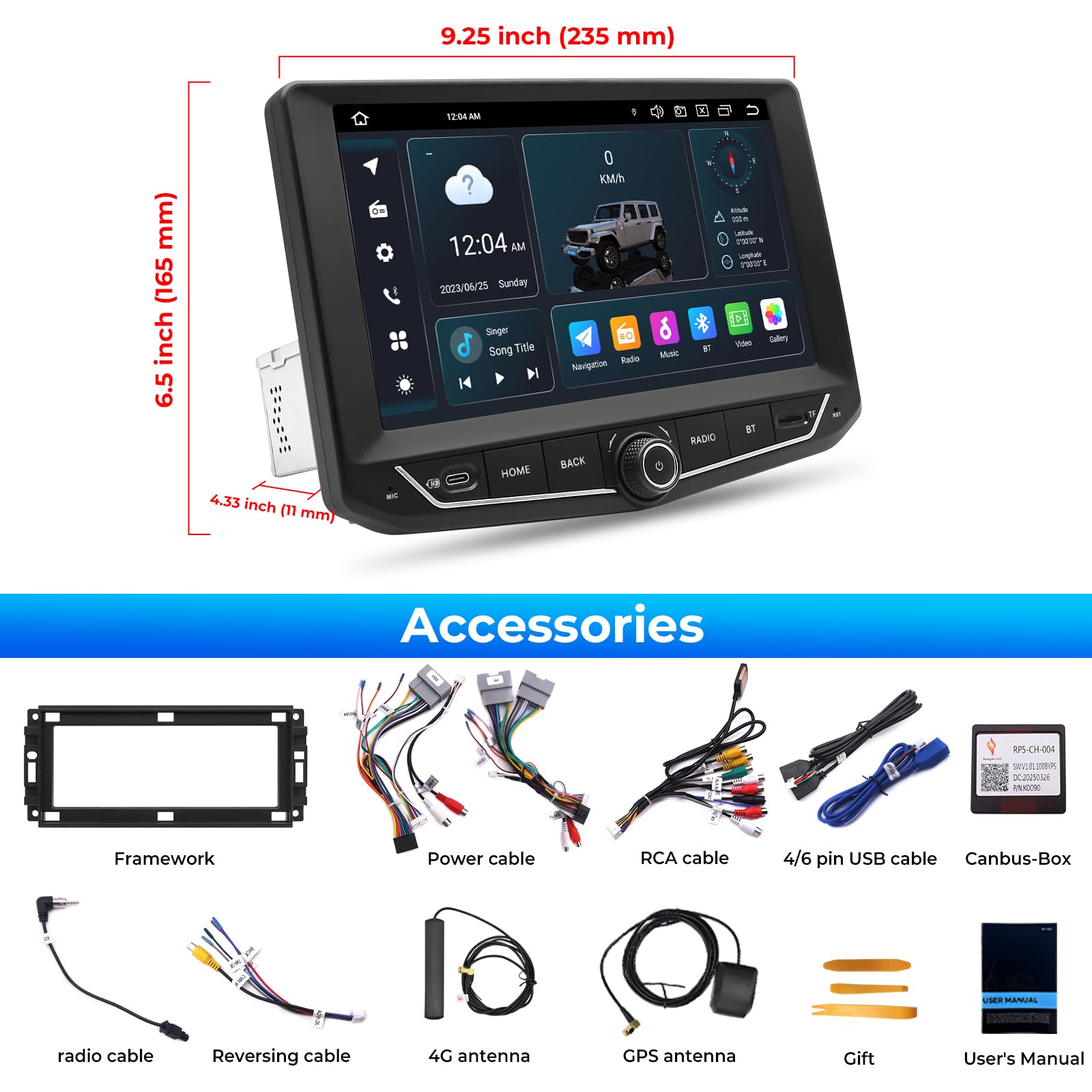 SWTNVIN 9" Autoradio für Jeep Wrangler JK 2011 2012 2013 2014 2015 2016 2017, Android 14 GPS 1280x720P IPS QLED-Bildschirm, CarPlay & Android Auto, 4G LTE/5G WiFi, DTS, Octa-Core 4+6 GB
