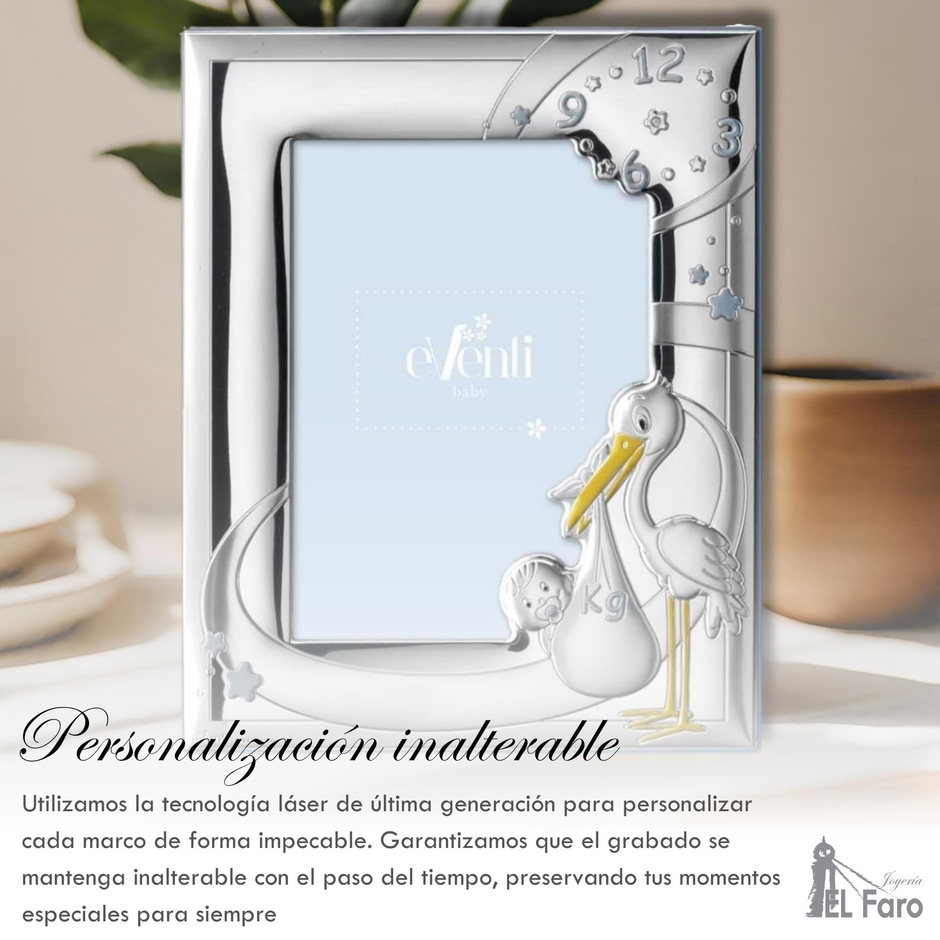 JOYERIA EL FARO | Marco de foto bautizo | Marco de plata bebe | Grabado personalizado | Presentación en estuche premium | Un regalo para toda la vida (13 x 18 CM)