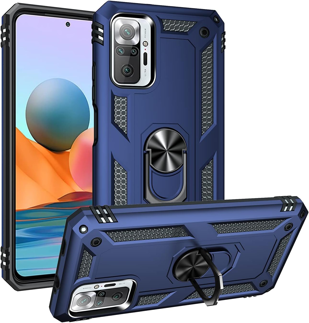 PIXFAB For Xiaomi Redmi Note 10 Pro Case, Shockproof Case, Protective Ring Armour Phone Cover with [Kickstand], Dual Layer Shock Absorption, Phone Case For Xiaomi Redmi Note 10 Pro - Blue