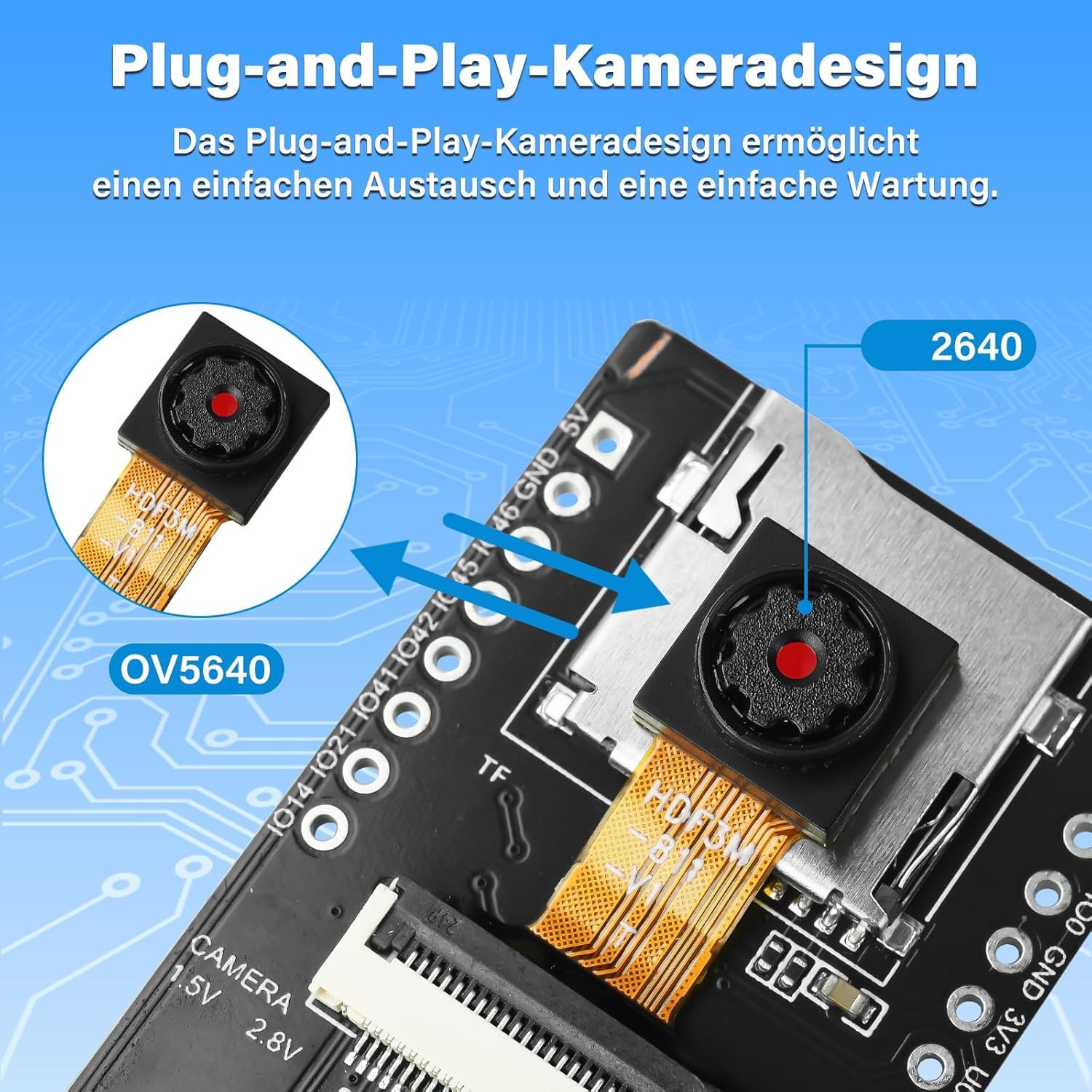 2 Stück Für ESP32 S3 AI-Vision-Modul, Für ESP32 S3 CAM Board Wi-Fi/Bluetooth, 2640, OV5640 Kamerasensor, geeignet für Szenarien wie Wi-Fi-Bildübertragung, Gesichtserkennung und Farberk