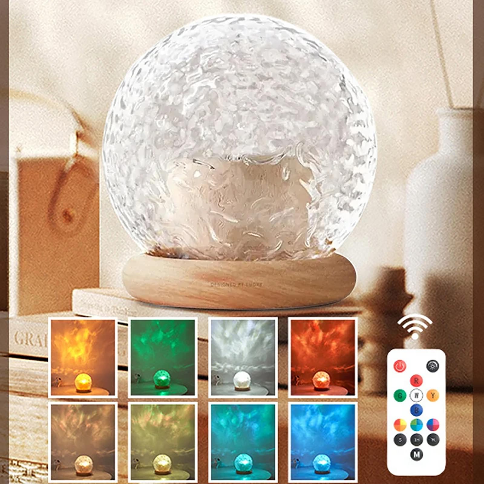 2024 New aurora projector, Ocean Wave Projector Lamp, Crystal Night Light with Remote Control& time, 16 Colors Dynamic Water Ripple Atmosphere Light Bedside table lamp,light projector for bedroom